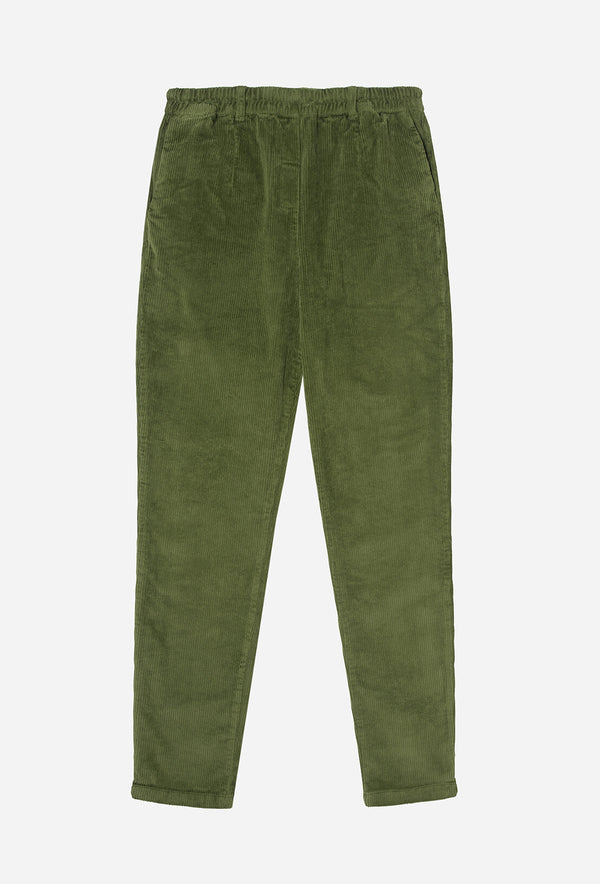 INGRID GREEN ELASTICATED CORDUROY TROUSER