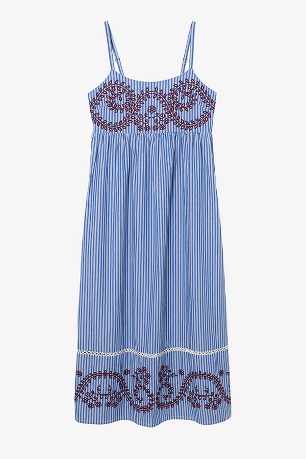 NURIA STRIPED EMBROIDERED STRAP DRESS