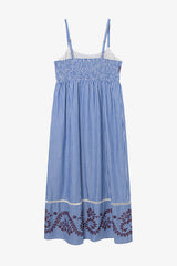 NURIA STRIPED EMBROIDERED STRAP DRESS