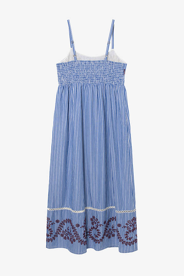 NURIA STRIPED EMBROIDERED STRAP DRESS