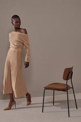 MOCHA LONG PLEATED SKIRT