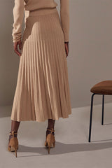 MOCHA LONG PLEATED SKIRT