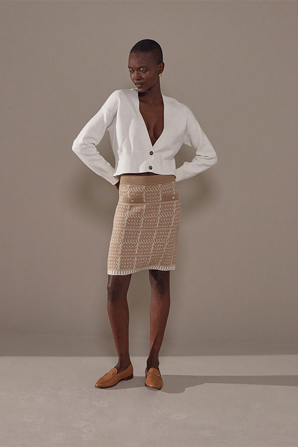 MOCHA TWO-TONE SHORT JACQUARD KNITTED SKIRT