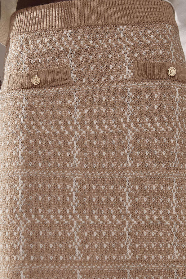 MOCHA TWO-TONE SHORT JACQUARD KNITTED SKIRT