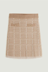 MOCHA TWO-TONE SHORT JACQUARD KNITTED SKIRT