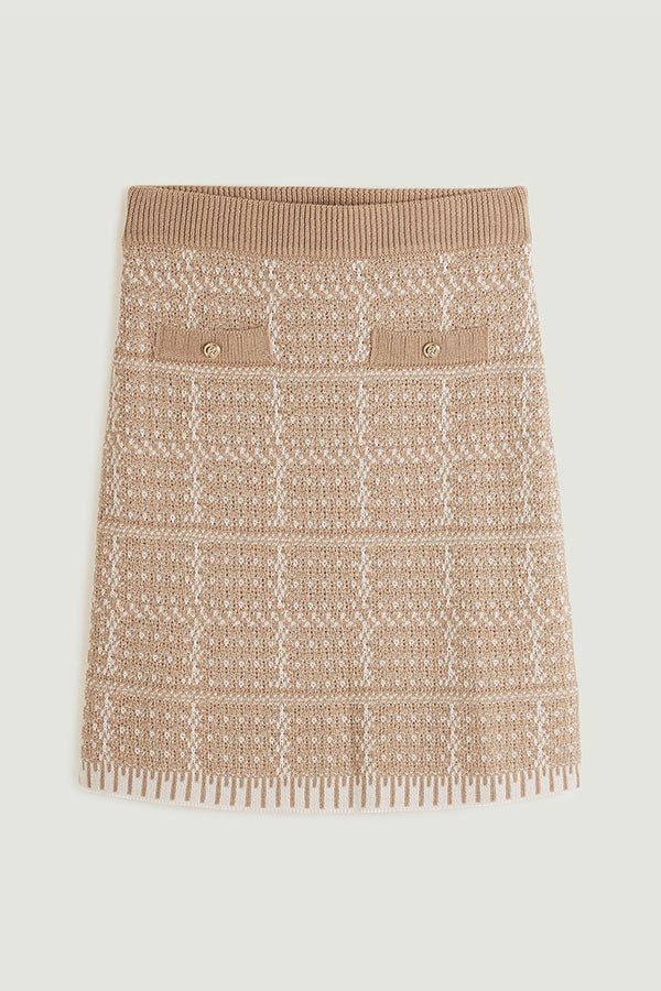 MOCHA TWO-TONE SHORT JACQUARD KNITTED SKIRT