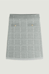 GREY TWO-TONE SHORT JACQUARD KNITTED SKIRT