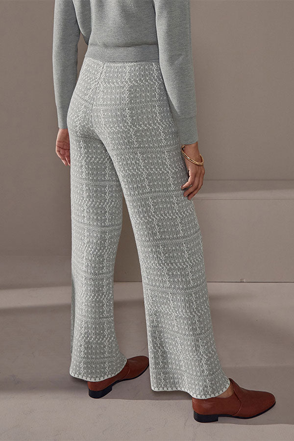 GREY WIDE-LEG JACQUARD KNITTED TROUSERS