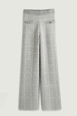 GREY WIDE-LEG JACQUARD KNITTED TROUSERS