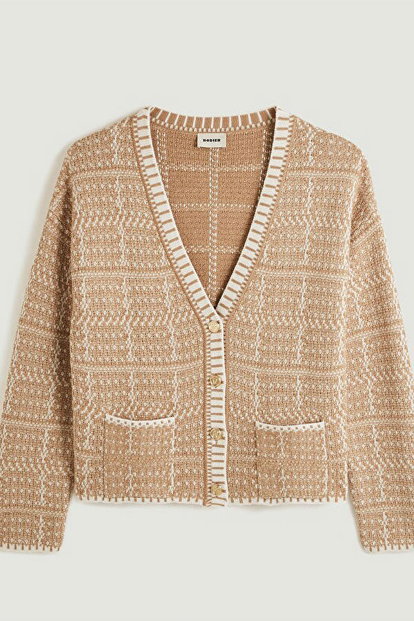 Two-tone jacquard knit jacket