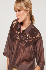 BI MATERIAL LACE SHORT SLEEVE BLOUSE