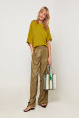 KHAKI TAPERED HEM FLUID TROUSERS