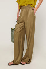 KHAKI TAPERED HEM FLUID TROUSERS