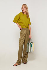 KHAKI TAPERED HEM FLUID TROUSERS