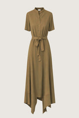 KHAKI LONG SHORT SLEEVE SHIRT DRESS