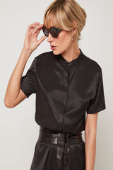 BLACK LONG SHORT SLEEVE SHIRT DRESS