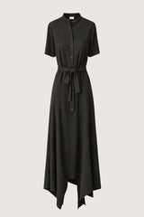 BLACK LONG SHORT SLEEVE SHIRT DRESS