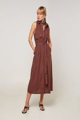 LONG SLEEVELESS LINEN SHIRT DRESS
