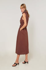 LONG SLEEVELESS LINEN SHIRT DRESS