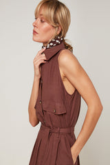LONG SLEEVELESS LINEN SHIRT DRESS
