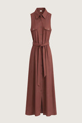 LONG SLEEVELESS LINEN SHIRT DRESS