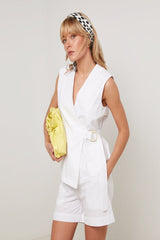 WHITE SLEEVELESS LINEN JACKET