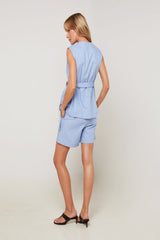 SKY BLUE SLEEVELESS LINEN JACKET