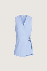 SKY BLUE SLEEVELESS LINEN JACKET