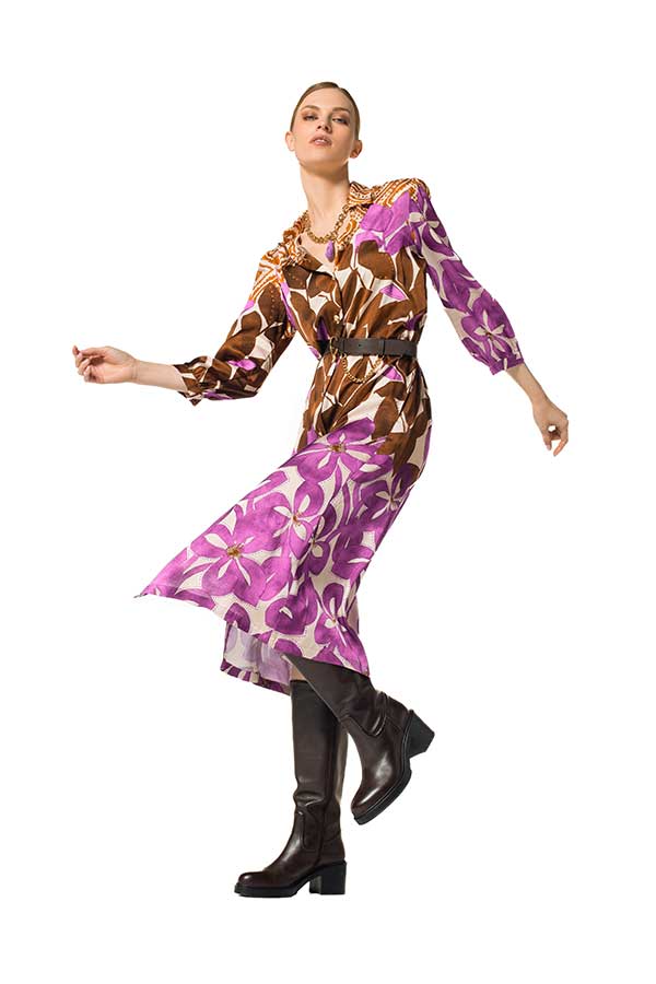 PRINTED VISCOSE MIDI SHIRT DRESS