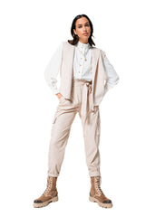 GREIGE FAUX LEATHER BAGGY TROUSERS