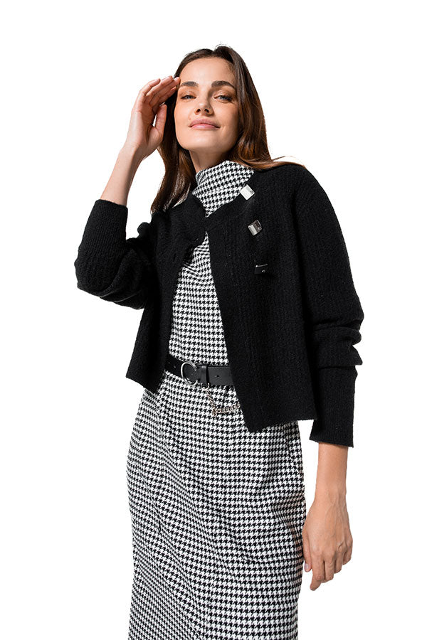 HOUNDSTOOTH SLIGHTLY FITTED STRETCH DRESS