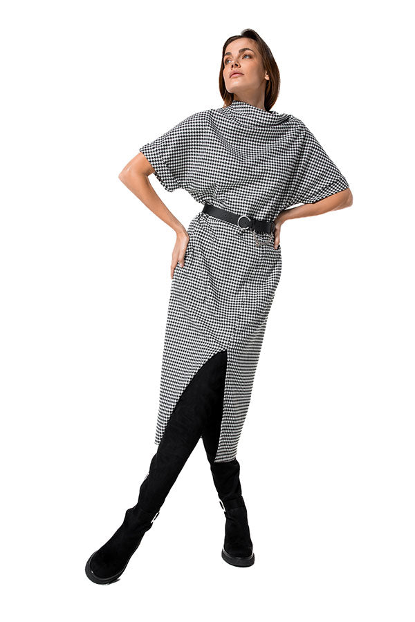 HOUNDSTOOTH SLIGHTLY FITTED STRETCH DRESS