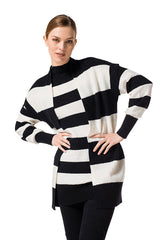 STRIPED MID-LENGTH LOOSE CARDIGAN