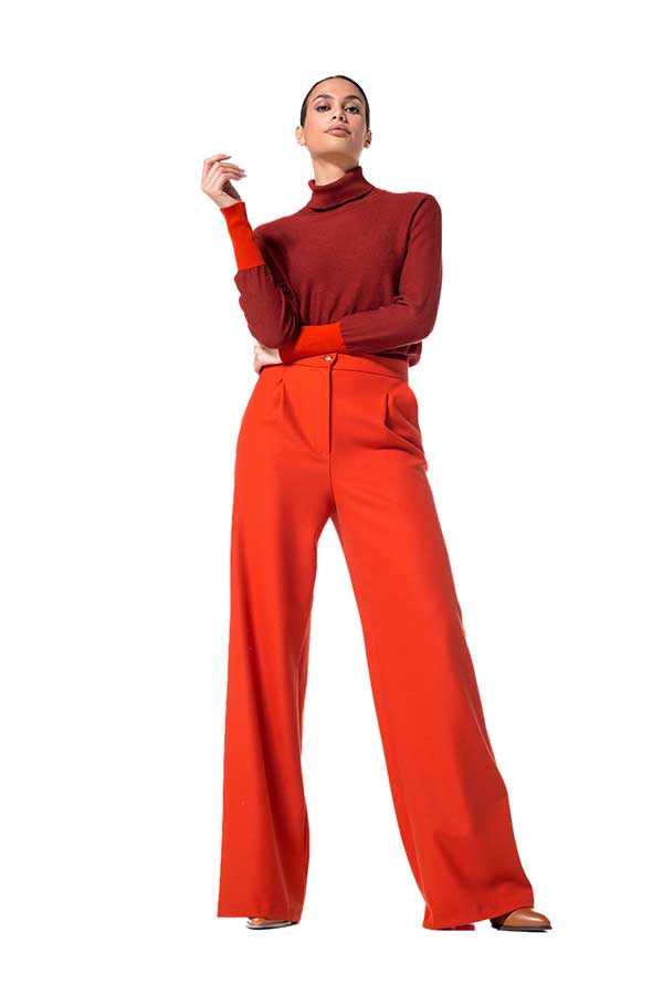 RED STRAIGHT TROUSERS