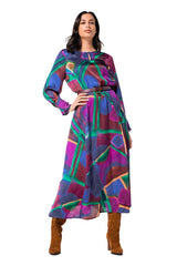 MULTICOLOR SHINY VISCOSE MIDI DRESS