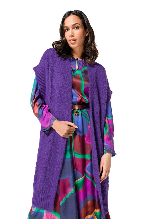 PURPLE MID-LENGTH LOOSE CARDIGAN