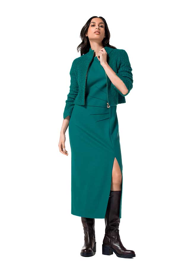 EMERALD FITTED MIDI STRETCH DRESS