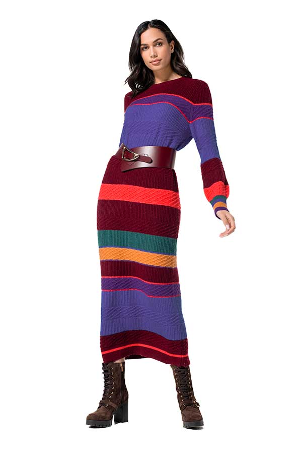 STRIPED MULTICOLOR TRICOT MIDI DRESS