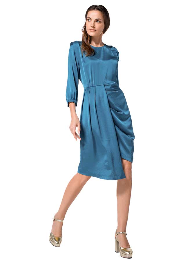 BLUE ASYMMETRICAL SHINY VISCOSE DRESS