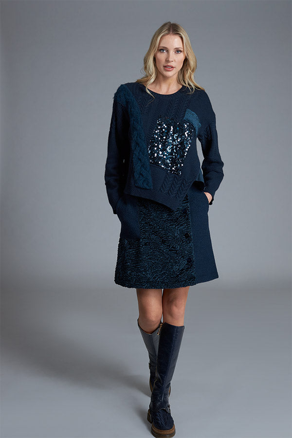 NAVY SEQUINNED SWEATER