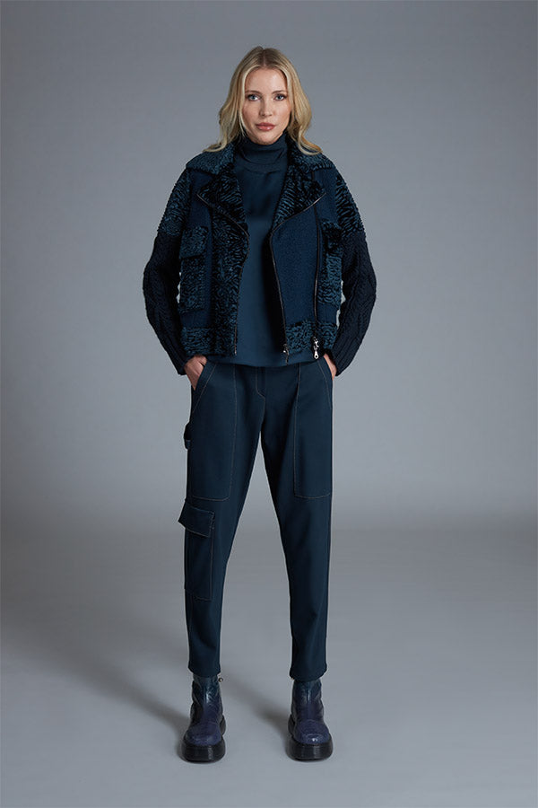 NAVY ASTRAKAN ZIPPED JACKET