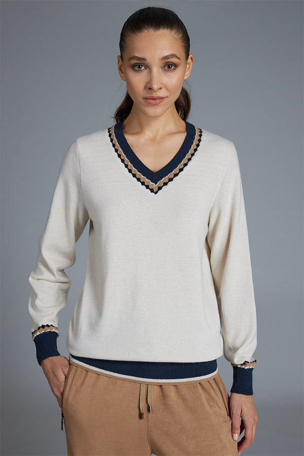 CONTRASTED V-NECK SWEATER