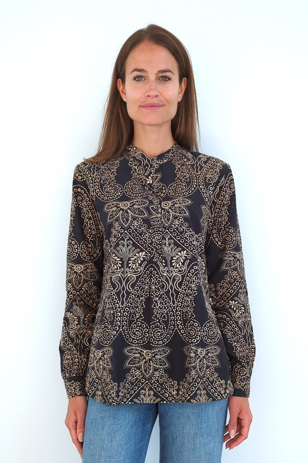 JANICE BLACK EMBROIDERED COTTON BLOUSE