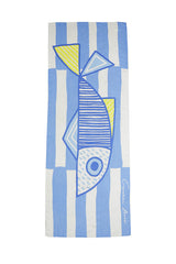 BLUE ARTISTIC FISH PRINT SCARF