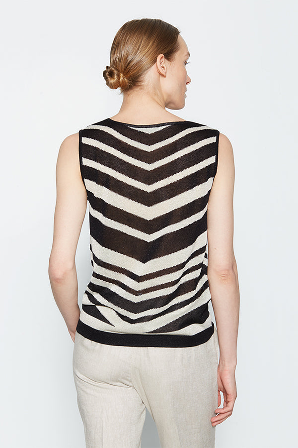 TWO-TONE METALLIC INTARSIA SLEEVELESS SWEATER