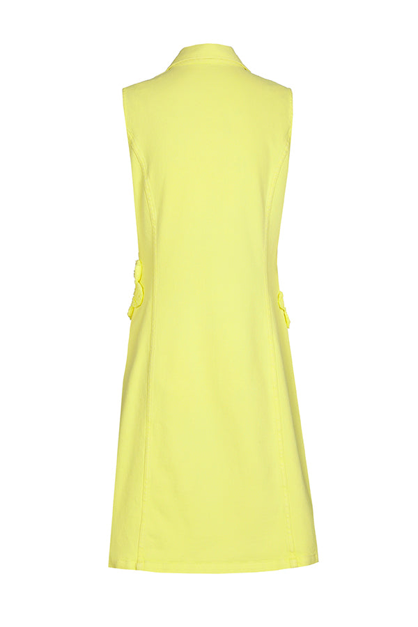 FRAYED FLORAL DETAIL YELLOW SLEEVELESS DRESS