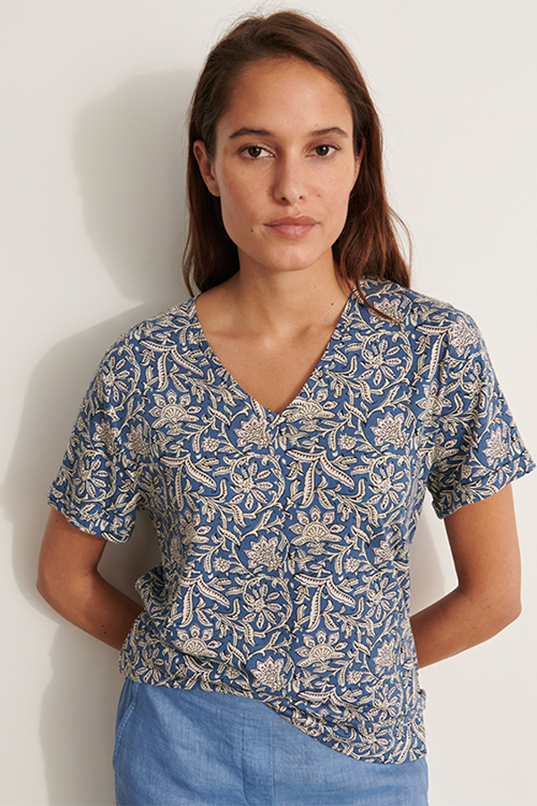 TIMIDE11-BIS BLUE PRINTED T-SHIRT