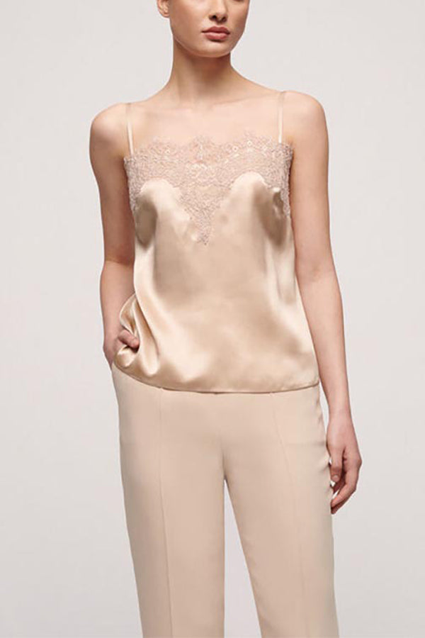 LILIA BEIGE LINGERIE-STYLE SILK SATIN TOP