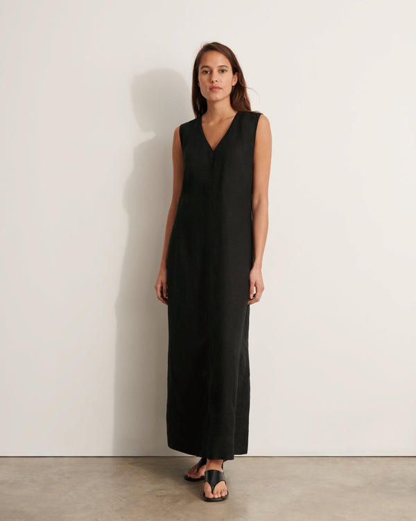 ROSEAU BLACK LONG LINEN DRESS