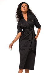 BLACK LIGHT COTTON WRAP DRESS